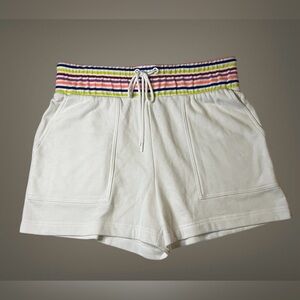 Lou & Gray Size Large Shorts White Rainbow Waist Drawstring Lounge Pocketed